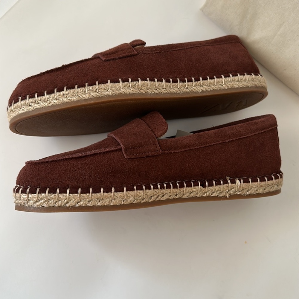 Zara Leather Moccasin Espadrilles  Chestnut Men’s Shoes - Picture 11 of 17